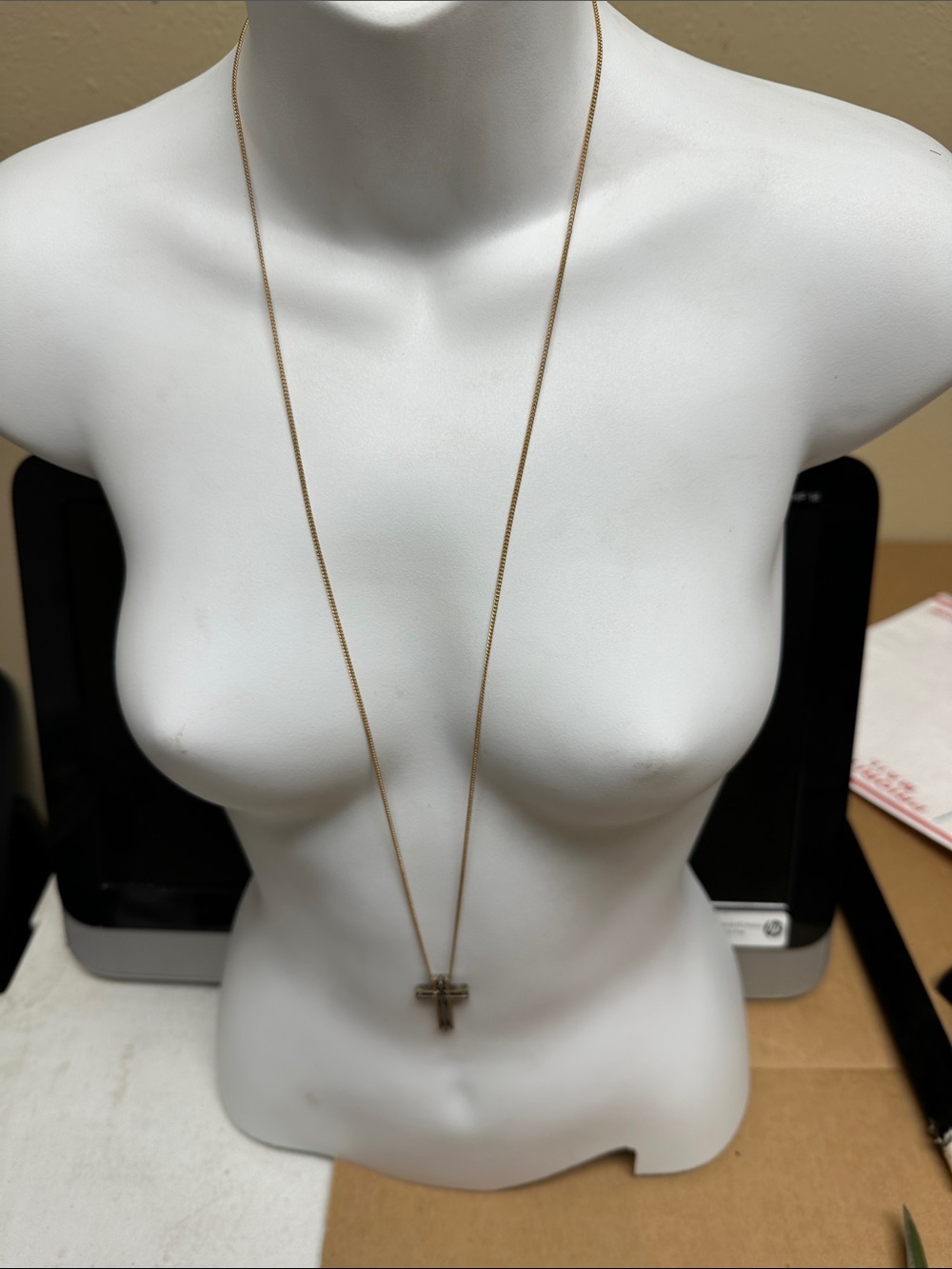 ##117, Guess by Marciano Long Gold-Tone Cross Pendant Necklace